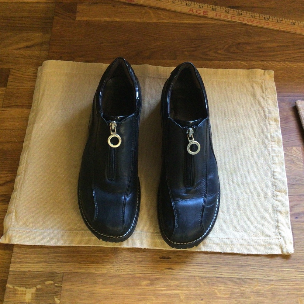 Donald J. Pliner Black Leather Loafers with Zipper Detail